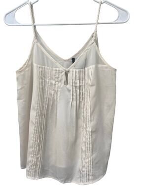 Kensie Cami Tank Pintuck Pleated Keyhole Neckline Ivory Sz Small
